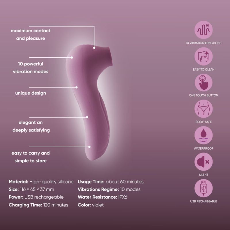 Вакуумний стимулятор клітора Sweet Em, бузковий вид 11