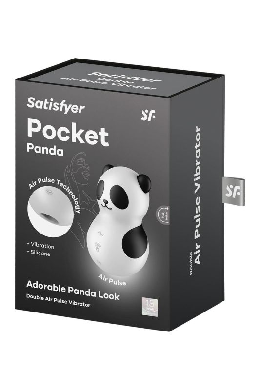 Вакуумний стимулятор із вібрацією Satisfyer Pocket Panda чорно-білий, 8.9 см вид 9
