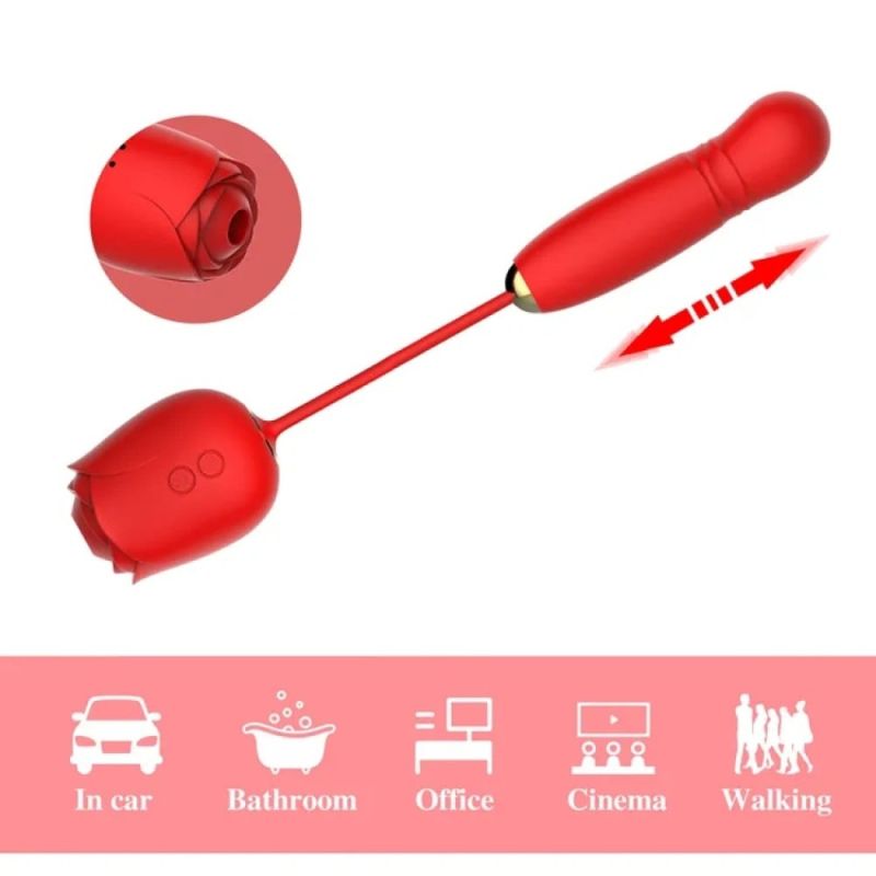 Вакуумний стимулятор у вигляді троянди Every Night Toys з пульсацією, червоний вид 14