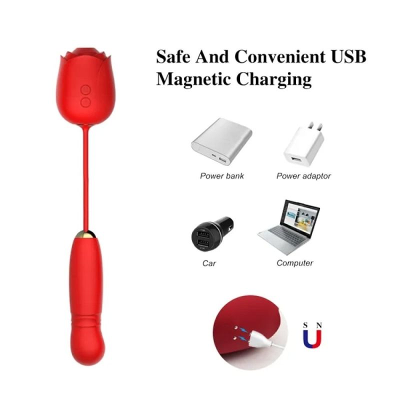 Вакуумный стимулятор в виде розы Every Night Toys с пульсацией, красный вид 10