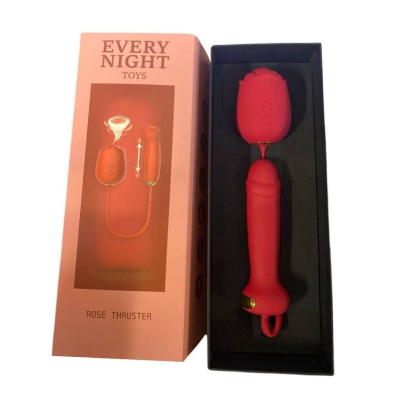 Вакуумный стимулятор в виде розы Every Night Toys с пульсацией, красный вид 15