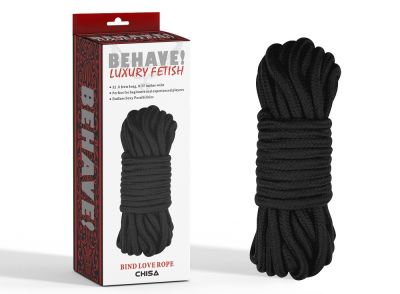 Верёвка для бондажа Chisa BEHAVE LUXURY FETISH из хлопка, черная
