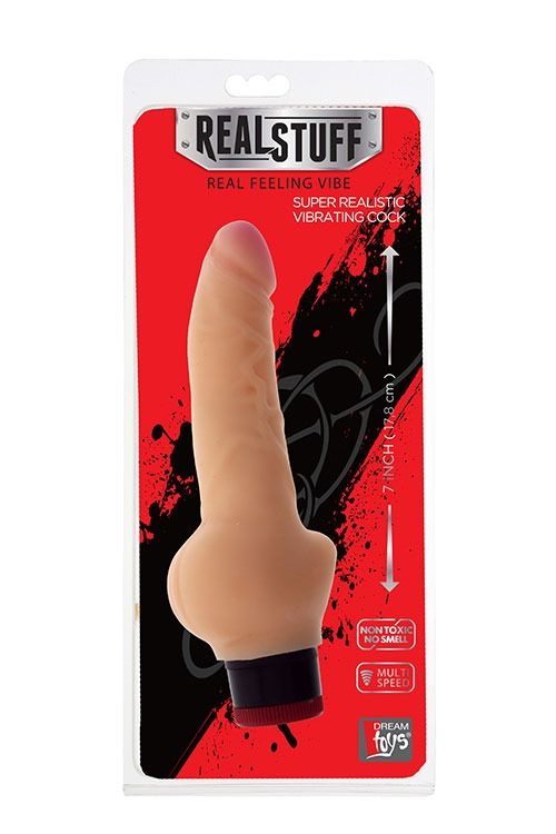 Вібромасажер реаліст Dream toys RealStuff з мошонкою 17,8 см, тілесний вид 4