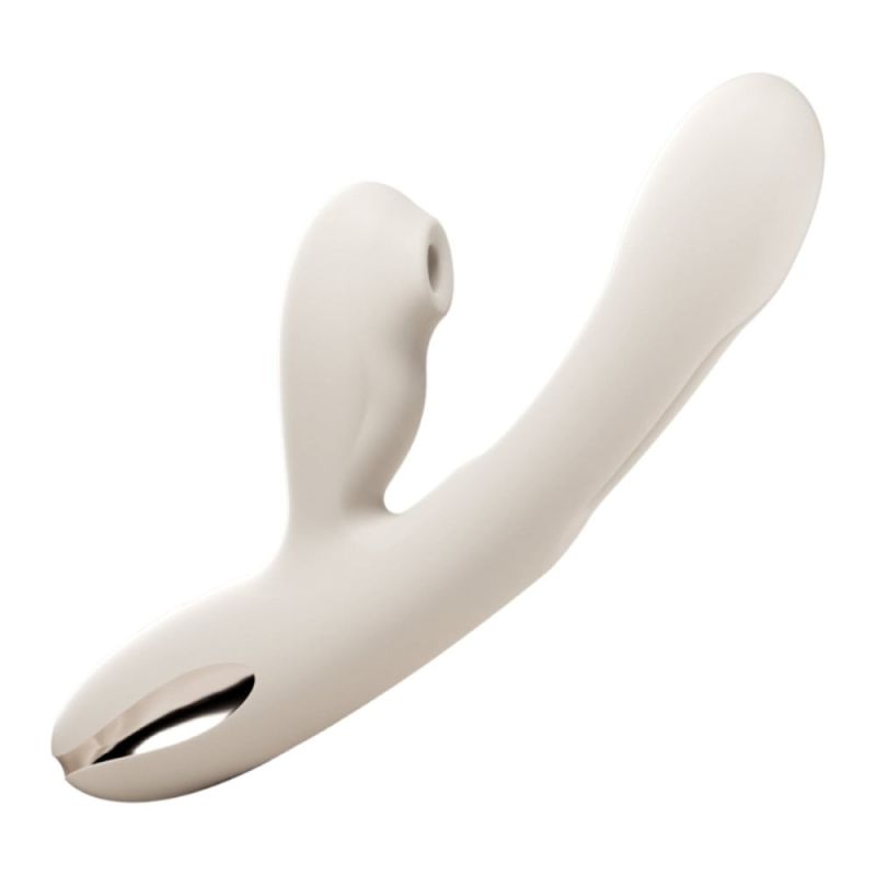 Вибратор 3 в 1 BeYourLover Angela с вакуумом и тапингом, бежевый вид 3