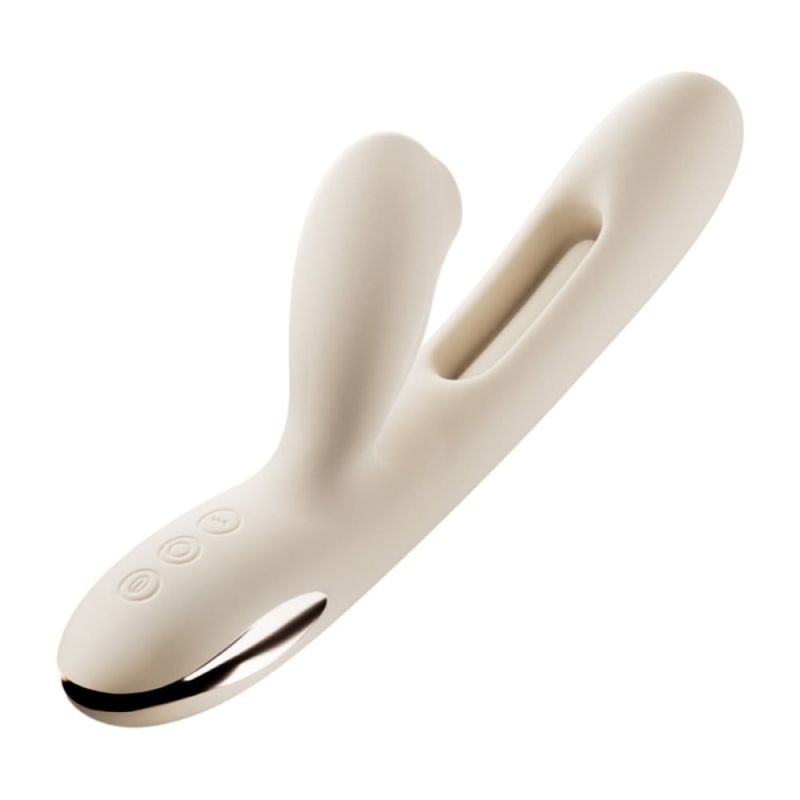 Вібратор 3 в 1 BeYourLover Angela з вакуумом та тапінгом, бежевий вид 4