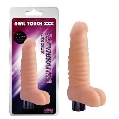 Вибратор ребристый с мошонкой Chisa Real Touch XXX, бежевый