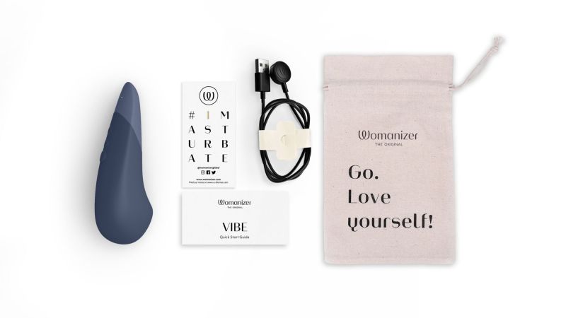 Вібратор для стимуляції клітора безшумний Womanizer Vibe, темно-синій вид 13