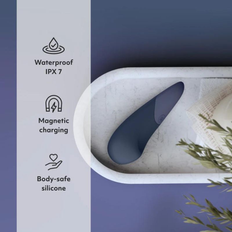 Вібратор для стимуляції клітора безшумний Womanizer Vibe, темно-синій вид 8