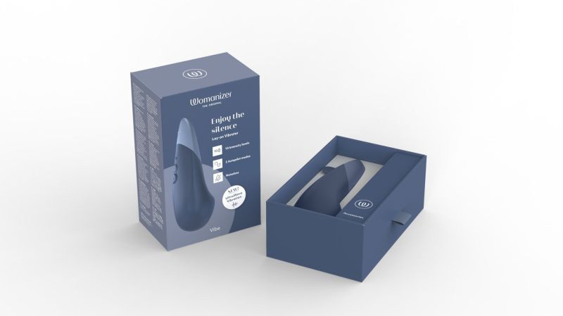 Вібратор для стимуляції клітора безшумний Womanizer Vibe, темно-синій вид 15