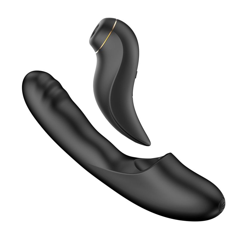 Смарт вібратор для стимуляції клітора з фрикціями BeYourLover Fatima та змінною насадкою, чорний вид 3