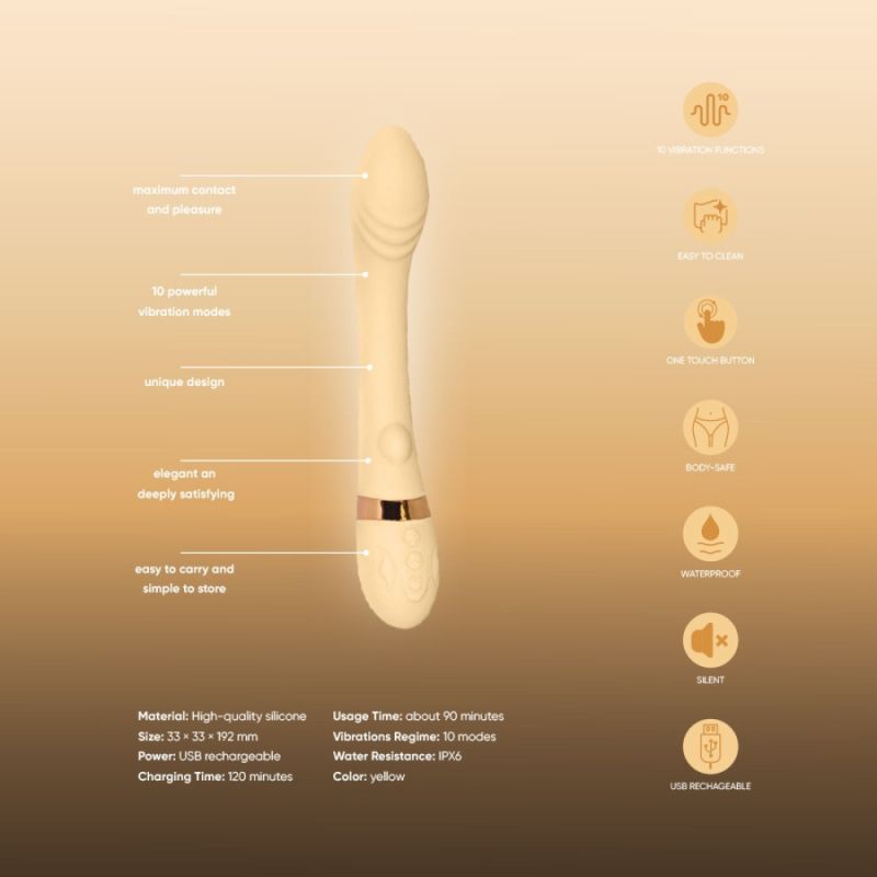 Вібратор для точки G з підігрівом та двома моторами Sweet Em, жовтий вид 9