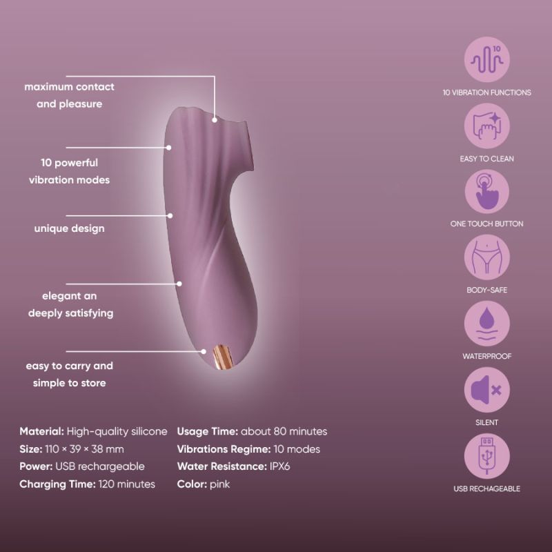 Кліторальний вібратор Sweet Em з вакуумом, сіро-фіолетовий, 11 см вид 7