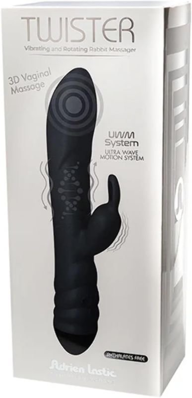 Вібратор-кролик Adrien Lastic Twister з ротацією, чорний вид 6
