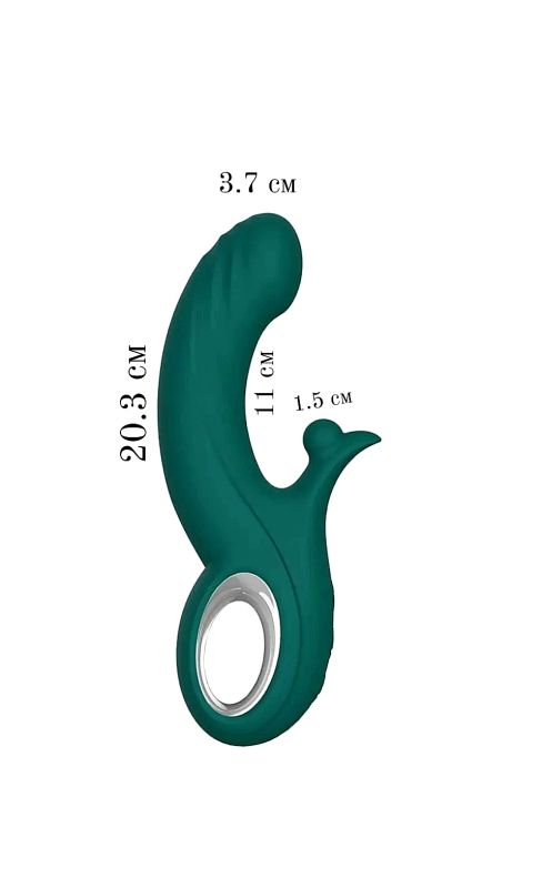 Вибратор-кролик Chisa Kissen Raider с фрикциями, зелёный, 20.3 см х 3.7 см вид 4