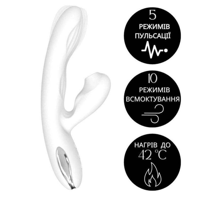 Вибратор-кролик с вакуумной стимуляцией BeYourLover Eria с подогревом, белый вид 6