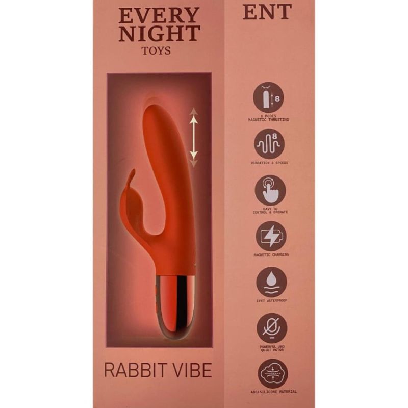 Вібратор кролик Every Night Toys з відростком для стимуляції клітора, червоний вид 4