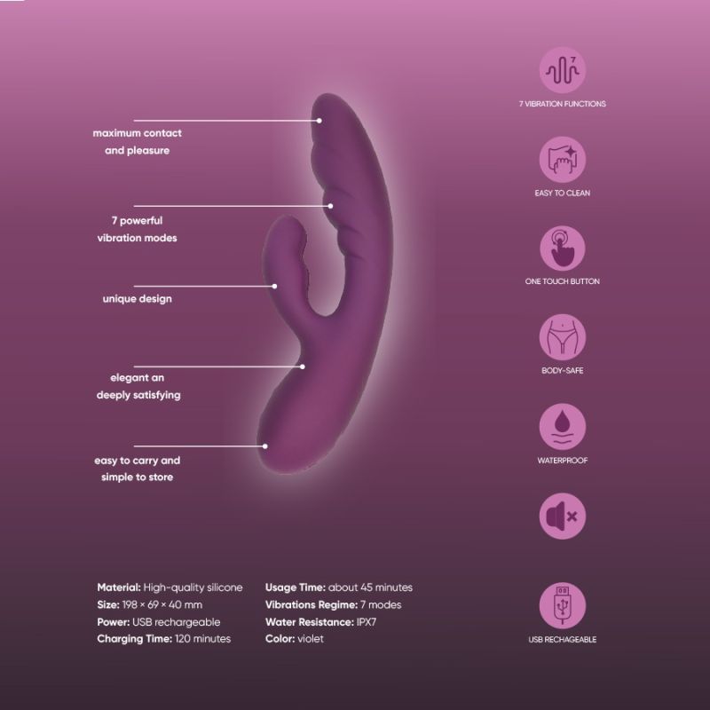 Вібратор-кролик Sweet Em, бордовий вид 8