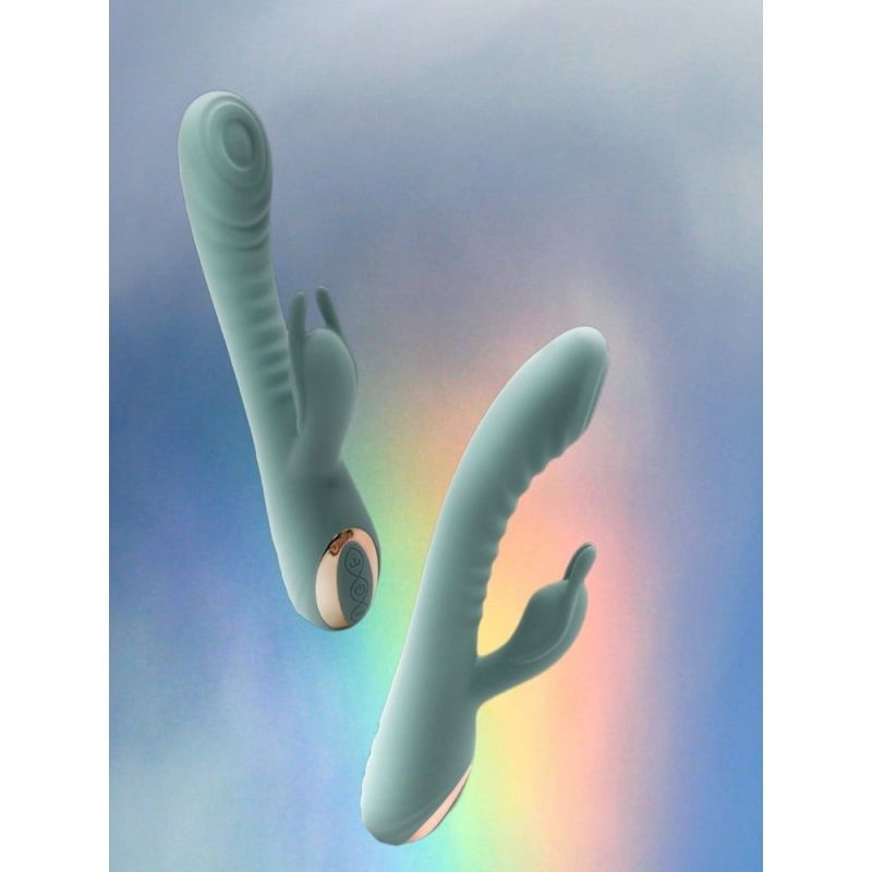 Вибратор-кролик Sweet Em Velvet Lure, 3 режима вибрации + 10 режимов у отростка, зеленый вид 10