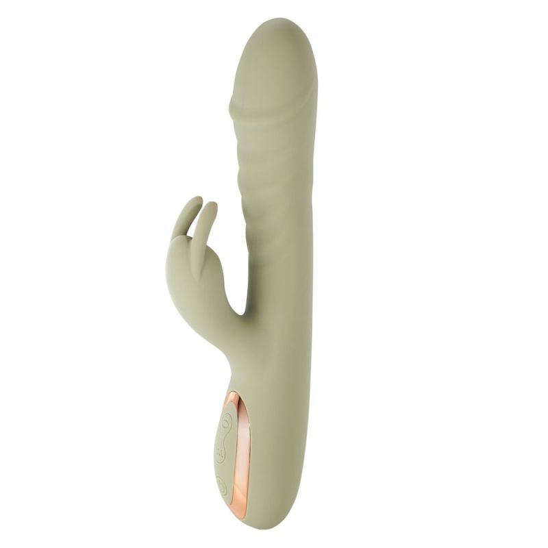 Вібратор-кролик Sweet Em Velvet Lure, 3 режими вібрації + 10 режимів у відростка, зелений вид 3