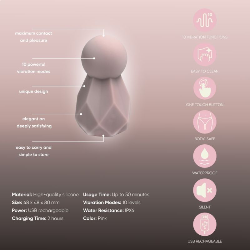 Вібратор-кристал Sweet Em для клітора, 10 режимів, ніжно-фіолетовий вид 5