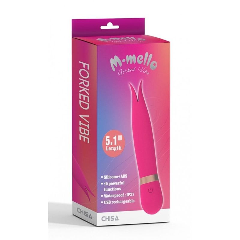Мини вибратор с раздвоенным кончиком Chisa M-Mello Forked Vibe, розовый вид 6