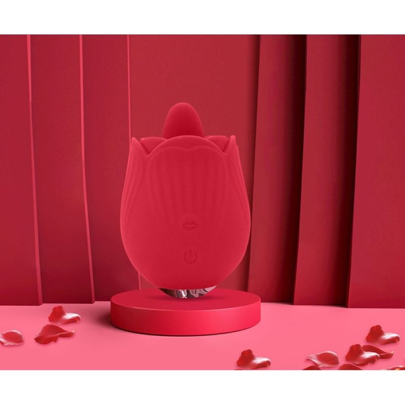 Вибратор розочка с язычком Sweet Em, 10 режимов, красный вид 9