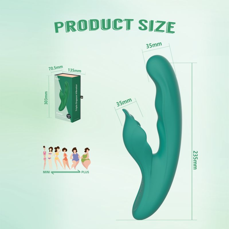 Вібратор з кліторальним відростком Chisa Kissen Kym з фрикціями та функцією підігріву, зелений вид 12