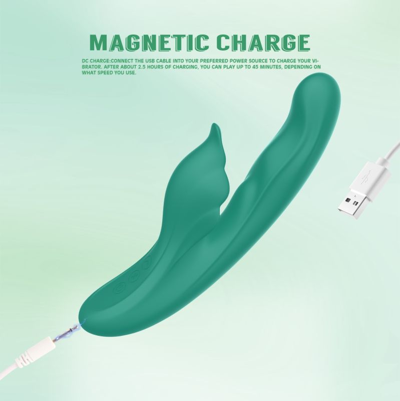 Вібратор з кліторальним відростком Chisa Kissen Kym з фрикціями та функцією підігріву, зелений вид 8