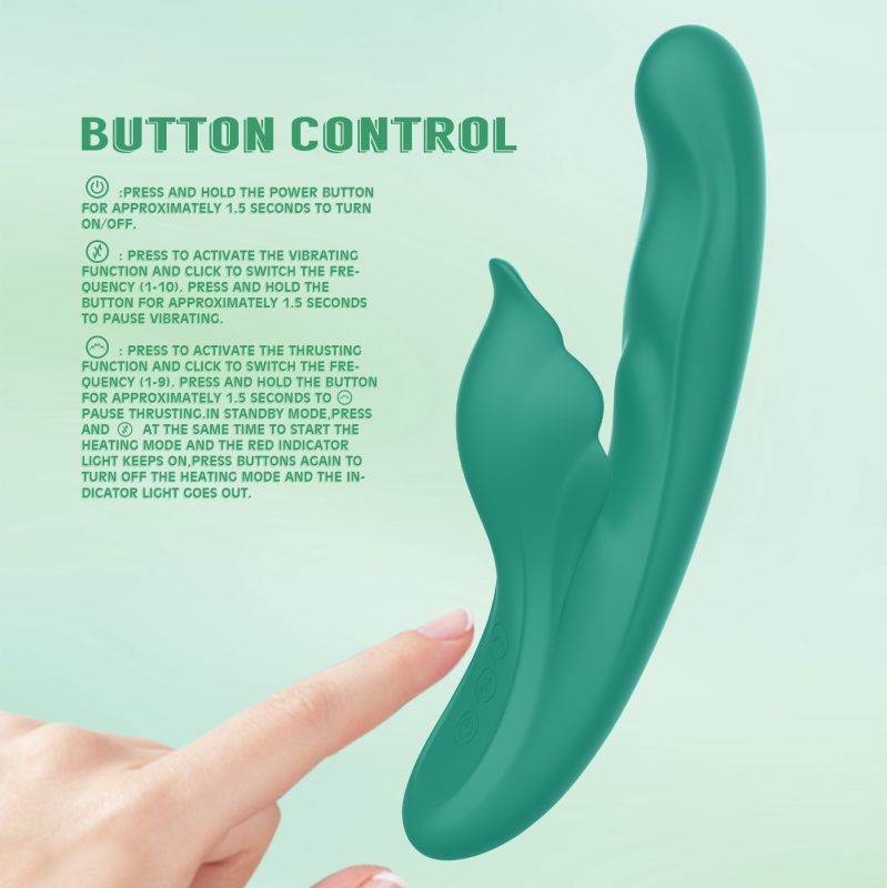 Вибратор с клиторальным отростком Chisa Kissen Kym с фрикциями и функцией подогрева, зеленый вид 11