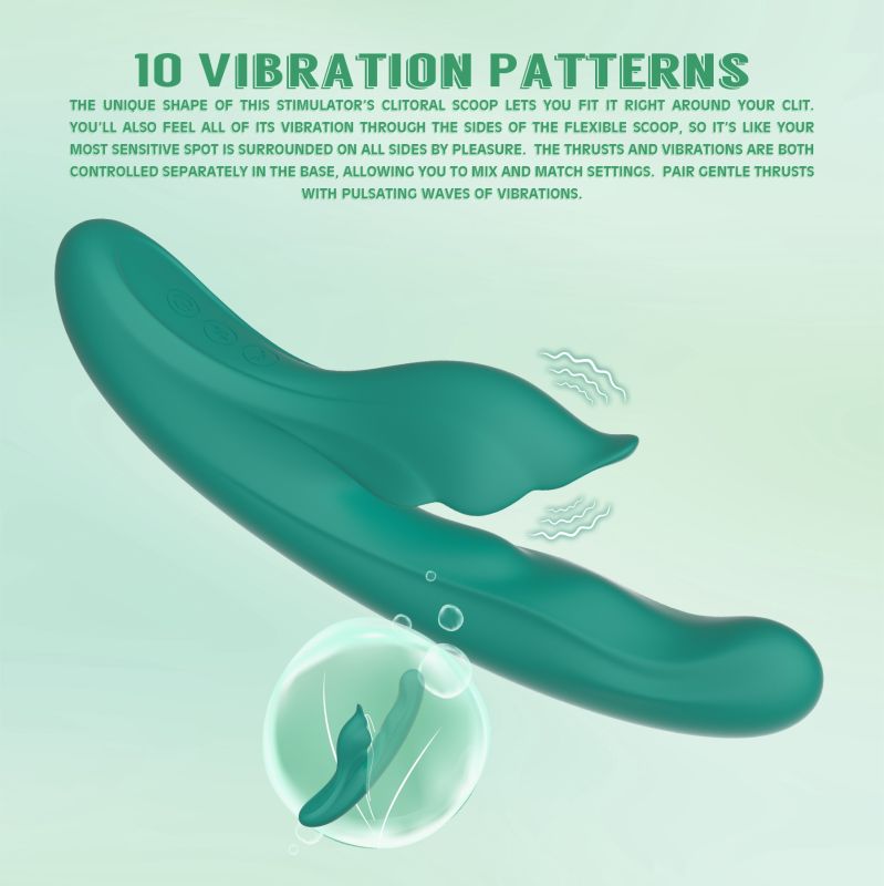 Вібратор з кліторальним відростком Chisa Kissen Kym з фрикціями та функцією підігріву, зелений вид 6