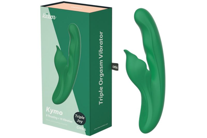 Вибратор с клиторальным отростком Chisa Kissen Kym с фрикциями и функцией подогрева, зеленый вид 2