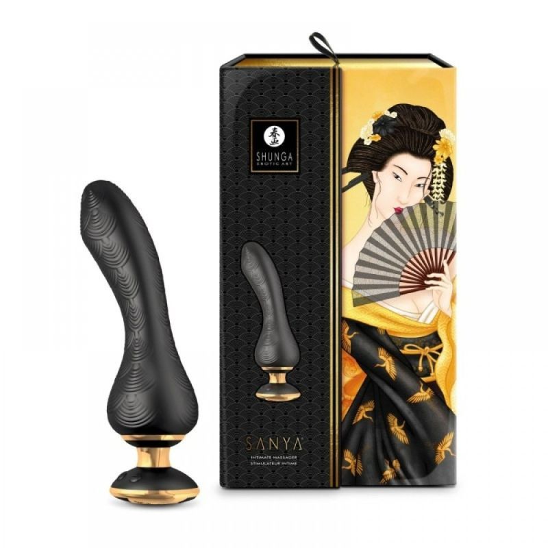 Вибратор Shunga Sanya с ручкой на подсветке, чёрный, 18.5 см х 3.8 см вид 2