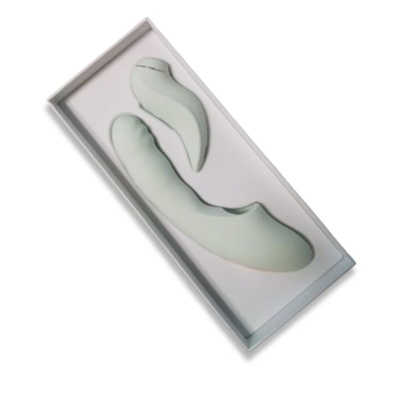 Вибратор со съемным вакуумным стимулятором BeYourLover Fatima с подогревом, мятный вид 12