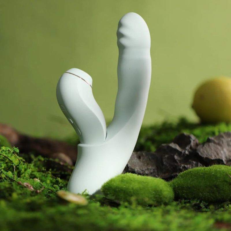 Вібратор зі знімним вакуумним стимулятором BeYourLover Fatima з підігрівом, м'ятний вид 7