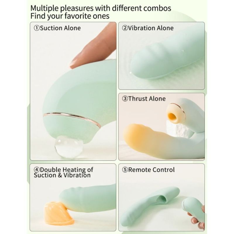 Вібратор зі знімним вакуумним стимулятором BeYourLover Fatima з підігрівом, м'ятний вид 11