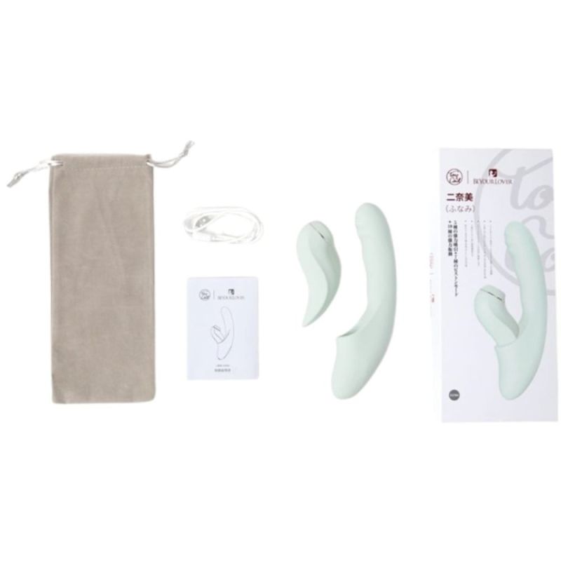 Вибратор со съемным вакуумным стимулятором BeYourLover Fatima с подогревом, мятный вид 13