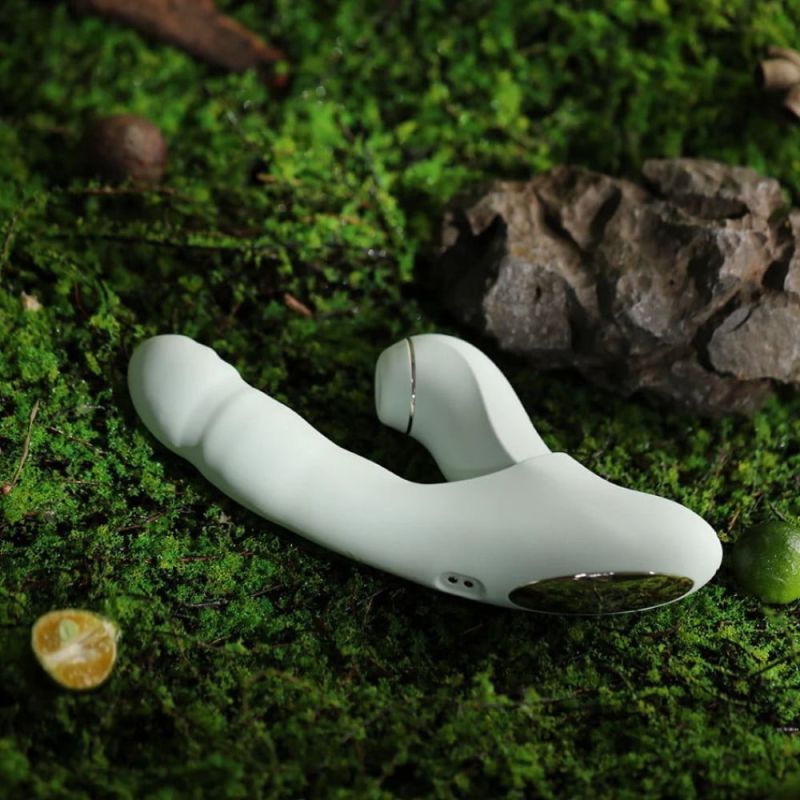 Вибратор со съемным вакуумным стимулятором BeYourLover Fatima с подогревом, мятный вид 8