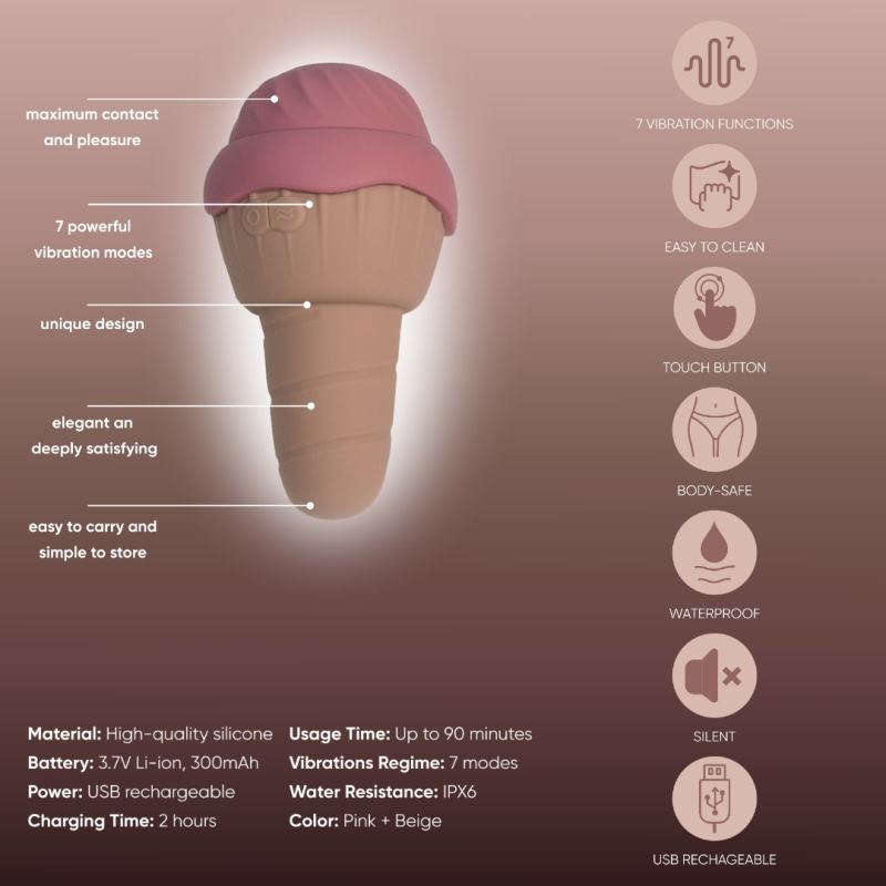 Вібратор та вакуумний стимулятор з язичком Sweet Em 0067F у формі морозива вид 11