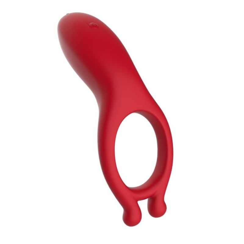 Вибрационное эрекционное кольцо Every Night Toys с отростком для стимуляции клитора, красное вид 2