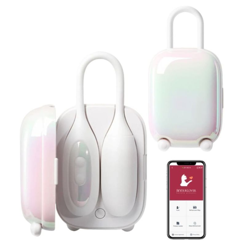 Виброяйцо и вакуумный стимулятор для клитора 2 в1 BeYourLover Magic Suitcase в зарядном кейсе, белый вид 2