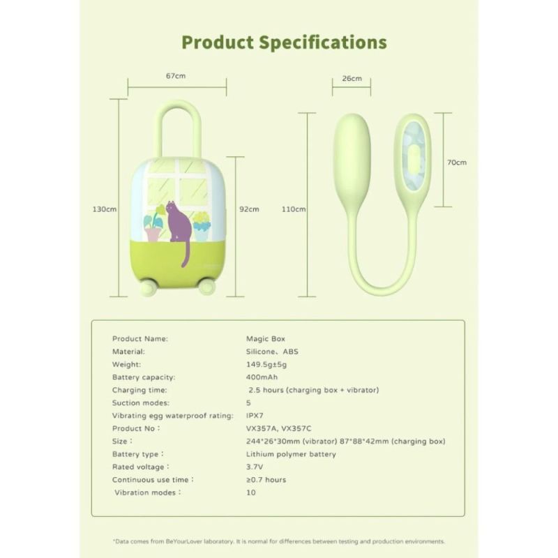 Виброяйцо и вакуумный стимулятор для клитора 2в1 BeYourLover Magic Suitcase в зарядном кейсе, зеленый вид 16