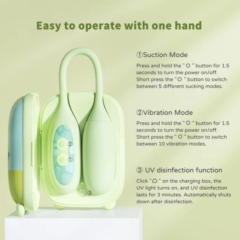 Виброяйцо и вакуумный стимулятор для клитора 2в1 BeYourLover Magic Suitcase в зарядном кейсе, зеленый вид 18