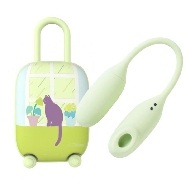 Віброяйце та вакуумний стимулятор для клітора 2в1 BeYourLover Magic Suitcase в зарядному кейсі, зелений вид 3