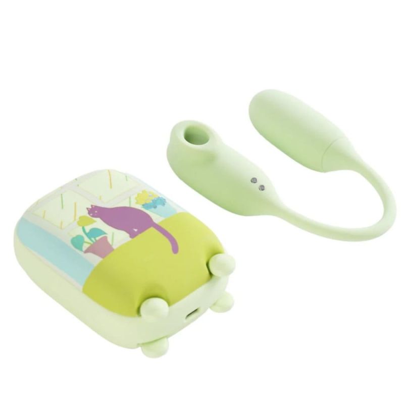 Виброяйцо и вакуумный стимулятор для клитора 2в1 BeYourLover Magic Suitcase в зарядном кейсе, зеленый вид 6