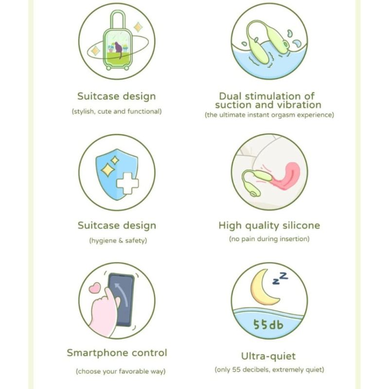 Виброяйцо и вакуумный стимулятор для клитора 2в1 BeYourLover Magic Suitcase в зарядном кейсе, зеленый вид 19