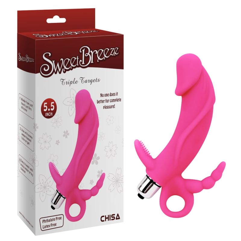 Вибромассажер для тройной стимуляции рельефный Chisa Sweet Breeze Triple Targets, розовый вид 2