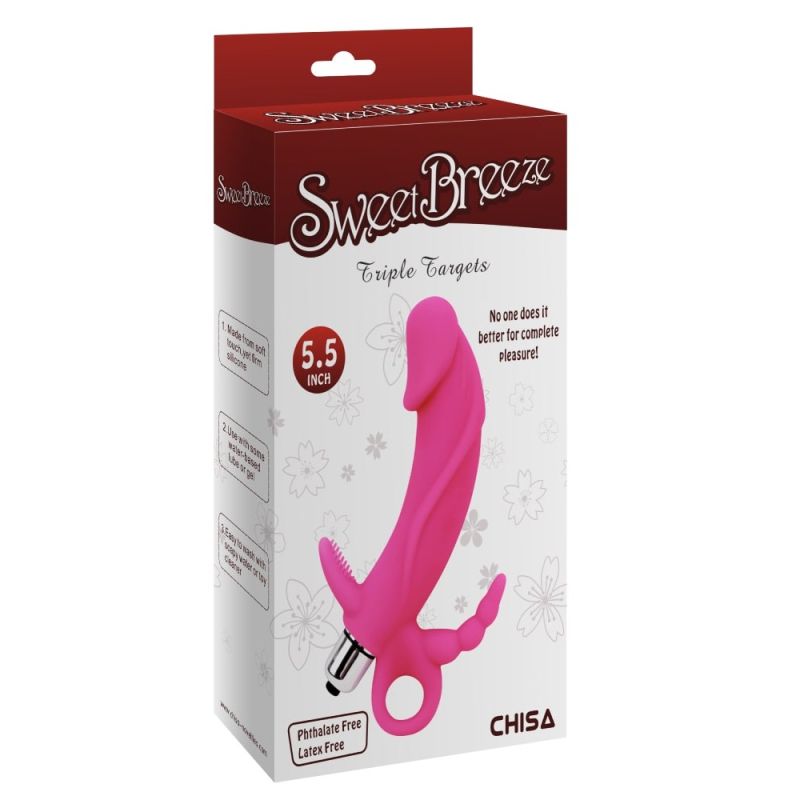 Вибромассажер для тройной стимуляции рельефный Chisa Sweet Breeze Triple Targets, розовый вид 9