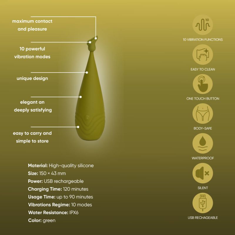 Вибростимулятор с разными насадками Sweet Em, зеленый вид 8