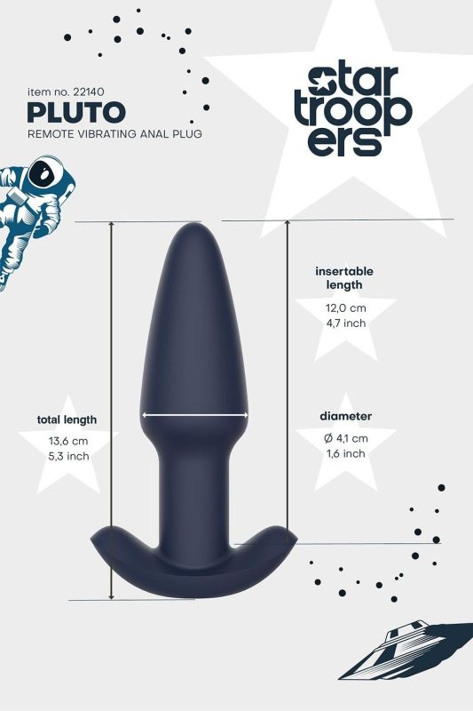 Вибрирующая анальная пробка Dream Toys Startroopers Pluto с пультом управления, черная вид 10