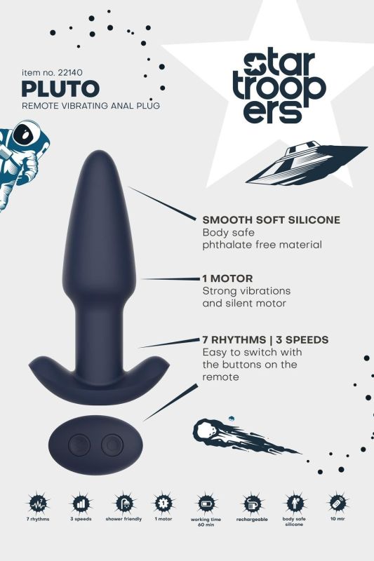 Вибрирующая анальная пробка Dream Toys Startroopers Pluto с пультом управления, черная вид 11